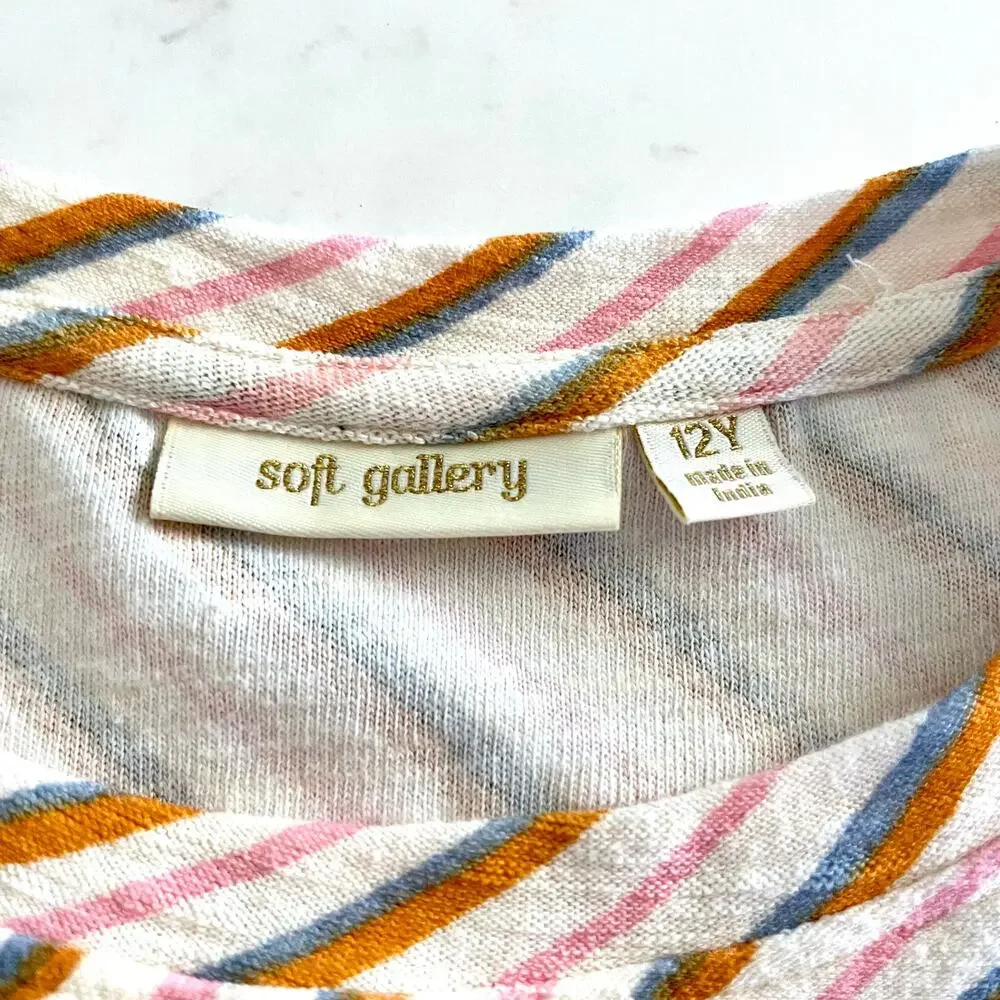 Soft Gallery Candy Stripe  girls ecru summer short sleeve dress size 12